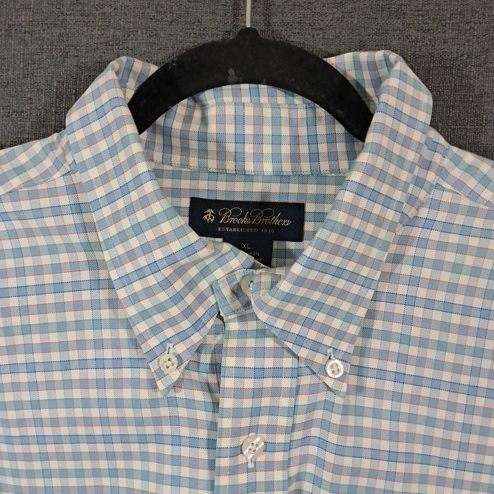 Brooks Brohers‎ Lot 2 Mens XL Multi Plaid Blue Orange Check Long Sleeve Shirts